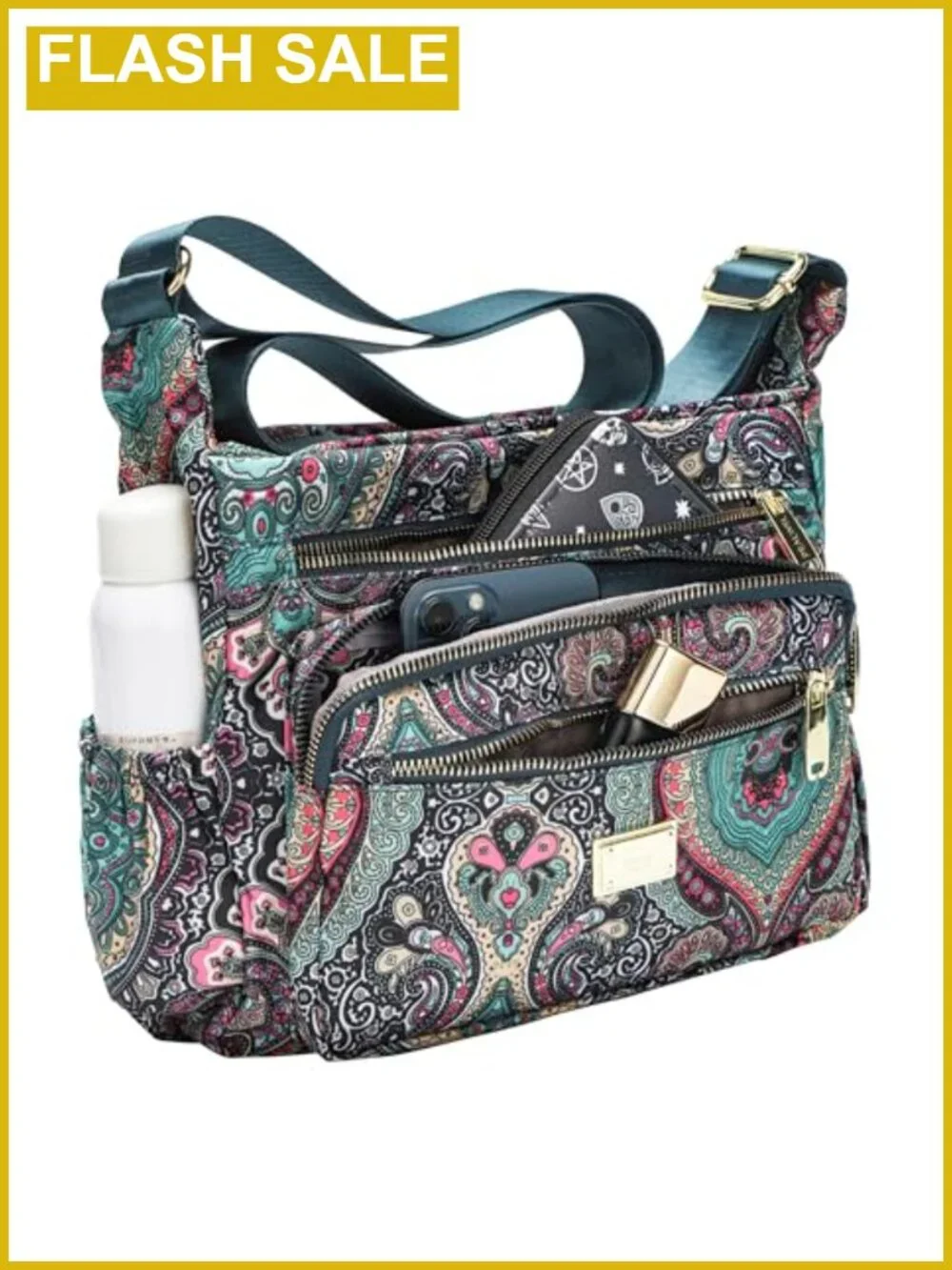 Nylon Satchel Tote Handbag 10 Pockets Anti-Theft Crossbody Shoulder Bag
